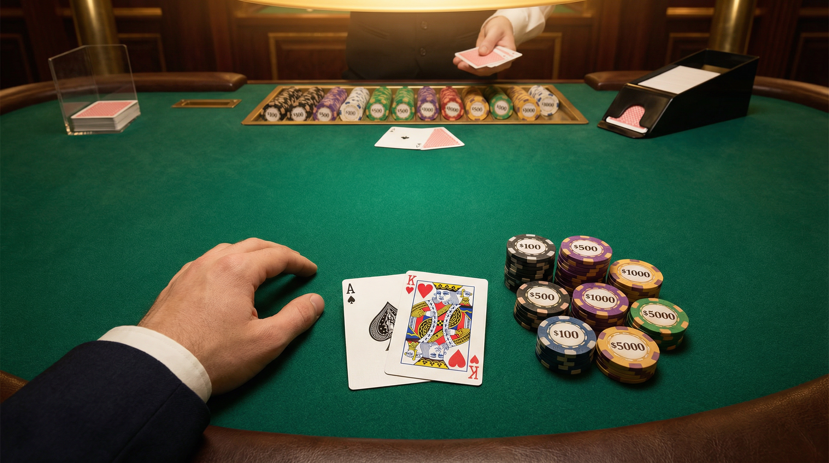 盛世棋牌21点游戏桌面，展示玩家手牌和筹码